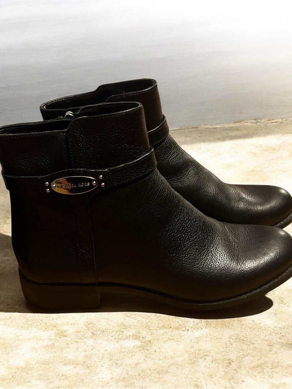 Michael Kors Black Leather Ankle Booties with Branded Plaque
